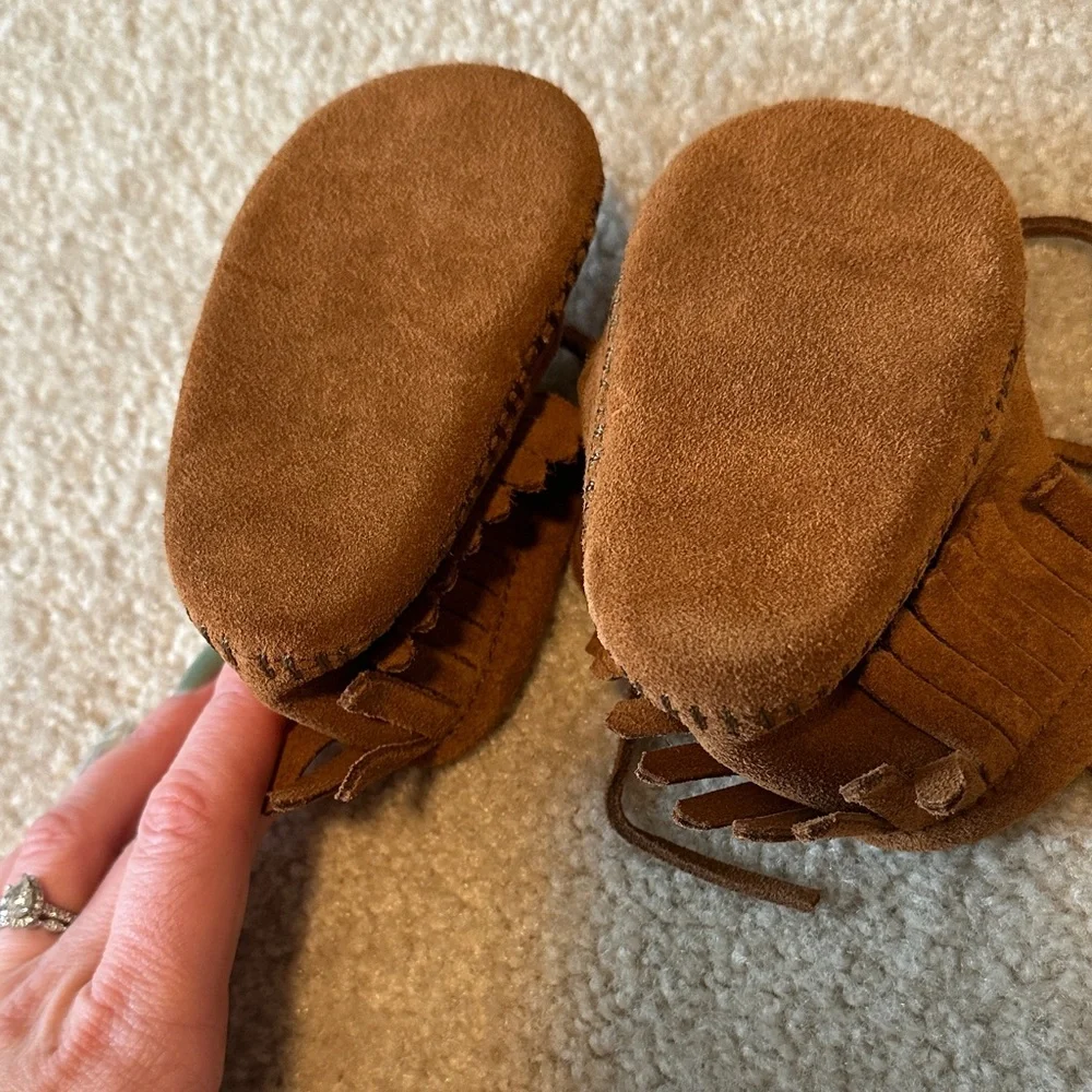 Minnetonka Brown Baby Moccasins with Fringe